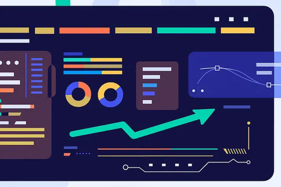 Dashboard ilustrado que representa herramientas de pricing con gráficos y análisis de precios en 2025